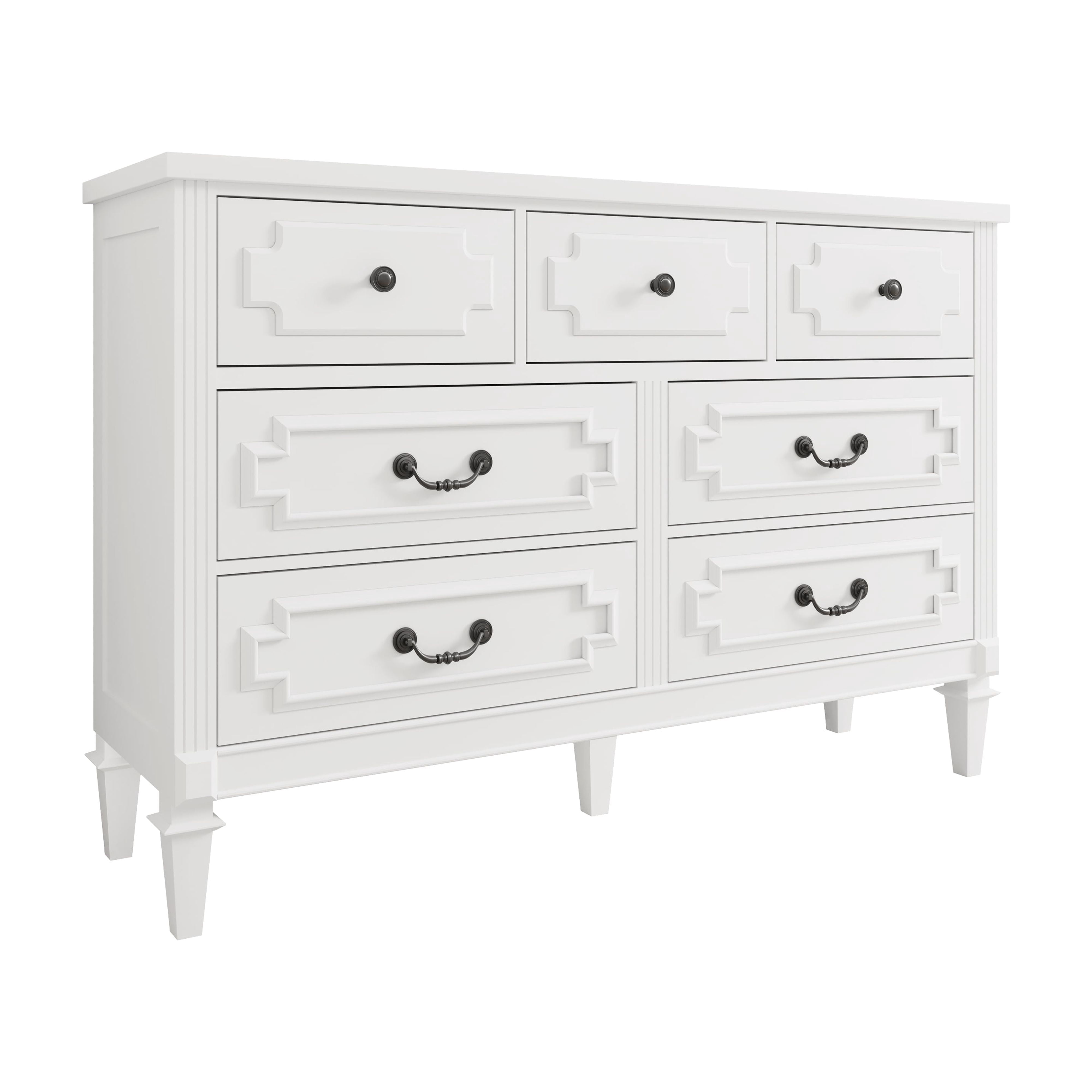 White Dresser for Bedroom, 7 Drawer Dresser with Drawers and Metal Handles, Modern Dressers & Chests of Drawers for Hallyway, Entryway