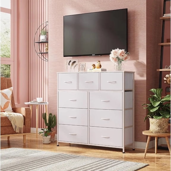 White Dresser for Bedroom, 9 Drawers Dresser Chest Of Drawers, Storage Dresser Closet For Living Room, Bedroom, Hallway