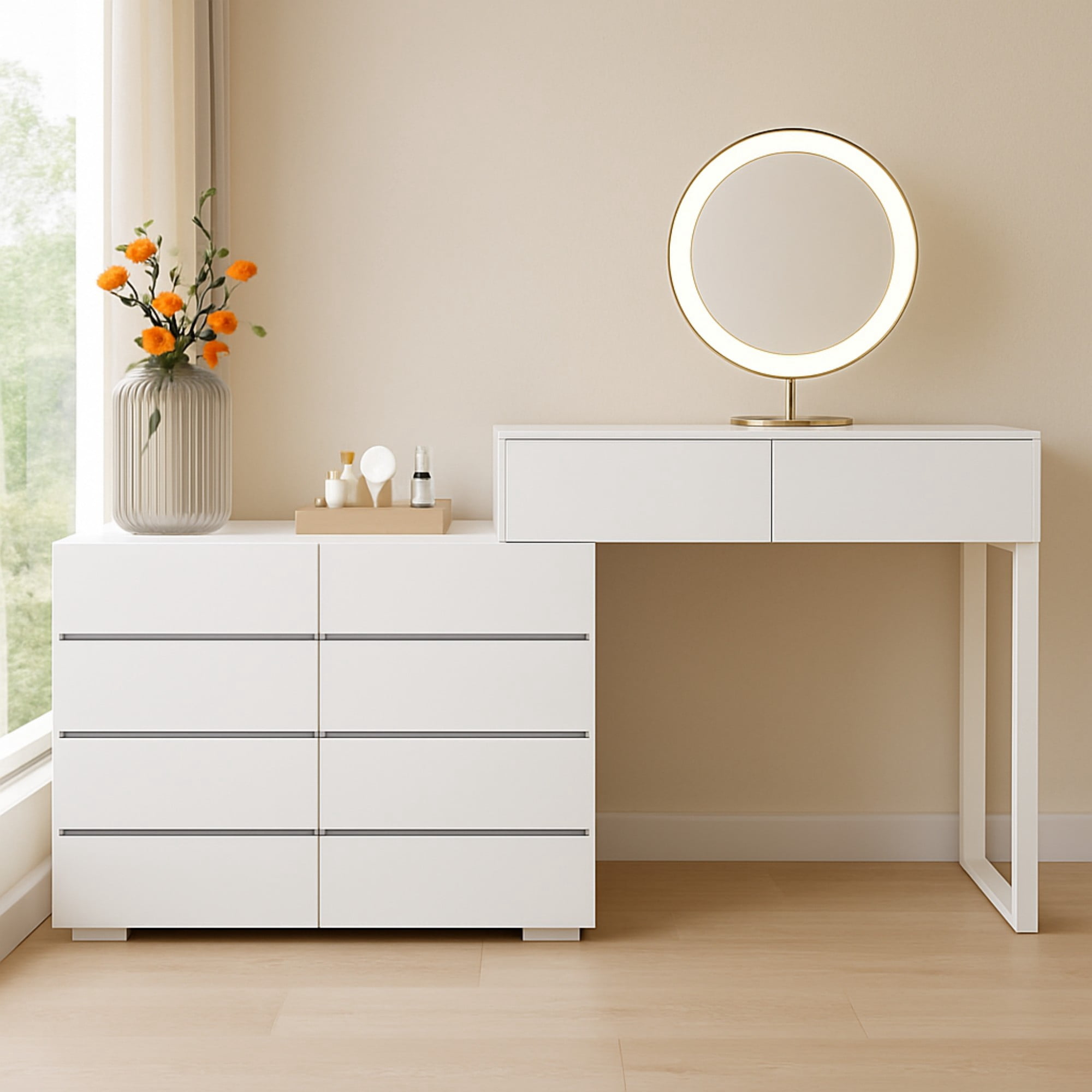 White Dresser for Bedroom,Extended Desktop 10 Drawer Dresser Storage Drawer,Chest of Drawer with Hidden Handle for Living Room,Closet,White02