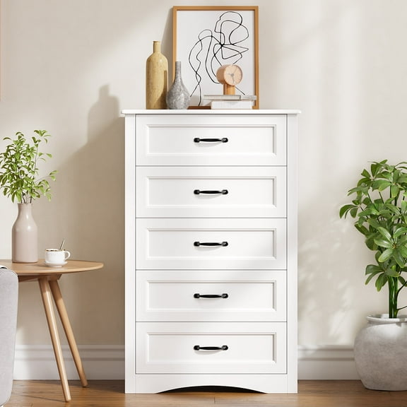 White Dresser for Bedroom, Lofka 5 Drawers Storage Dresser Chest with Metal Handle for Closet| Living Room