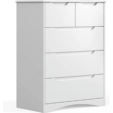 Dresser for Bedroom, Lofka Modern Wood Chest of Drawers with Cutout Handles, Deep Drawers, Smooth Metal Rail