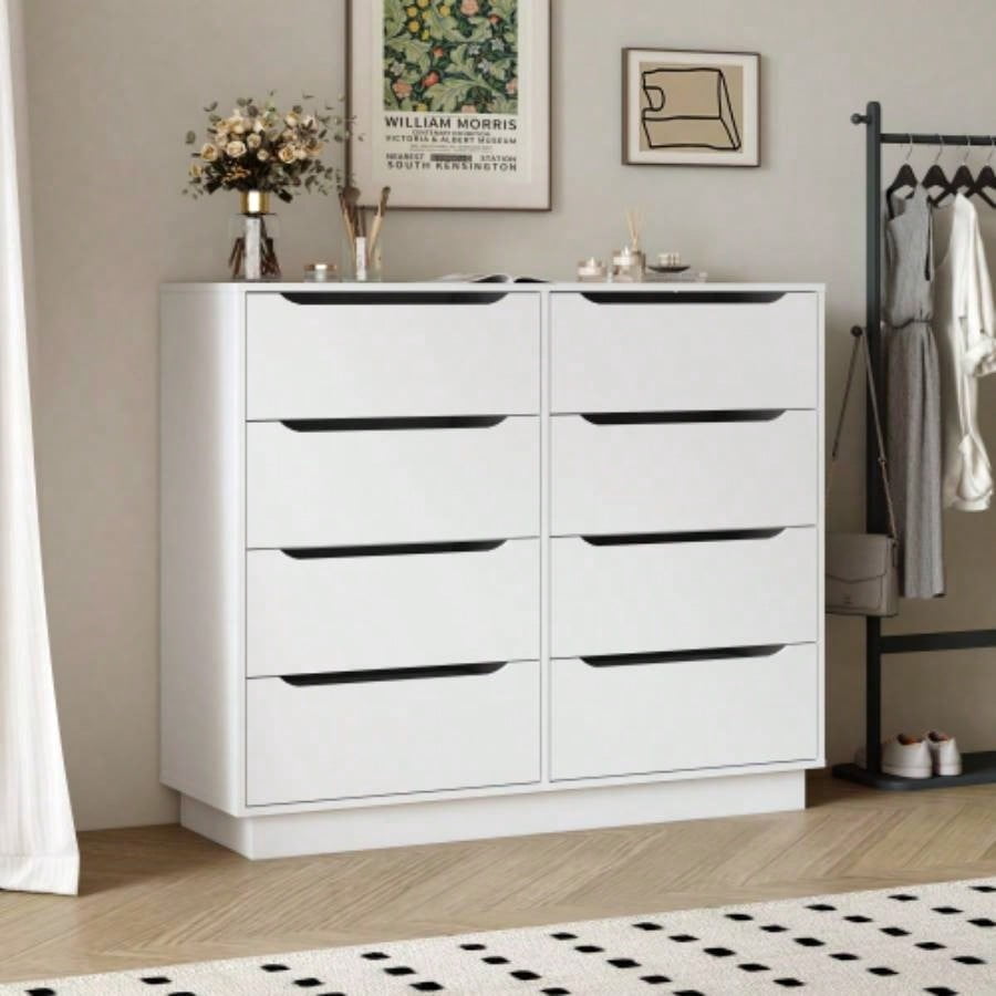 White Dresser for Bedroom, Long Dresser with 8 Drawers