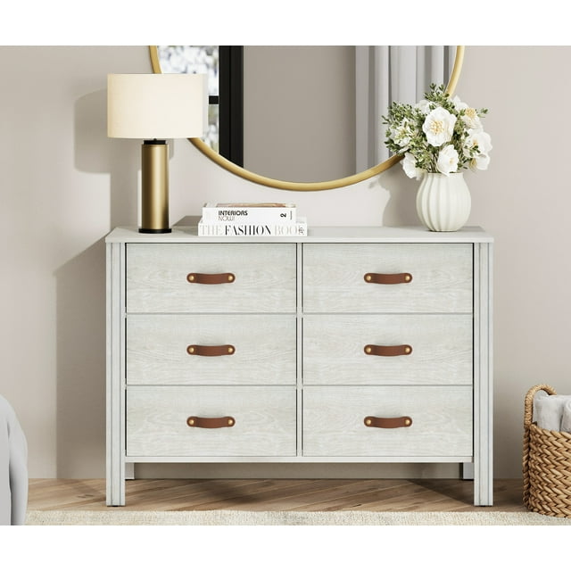 White Dresser for Bedroom, Wood Dresser with 6 Drawers, Kids Dresser