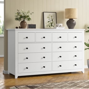 Romorgniz White Dresser for Bedroom with 10 Drawers, Wide Chest of Drawers, Large Wooden Storage Dresser for Bedroom, Living Room,Hallway