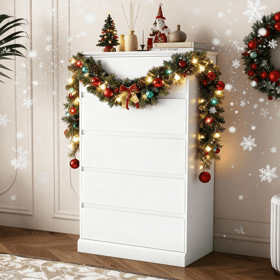 White 5 Drawers Dresser for Bedroom, Modern Chest of Drawers, Wood Storage Dresser with Deep Drawers for Living Room Hallway Entryway,