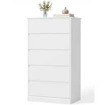 White Dresser for Bedroom with 5 Drawers, Tall Wood Drawer Dresser & Chest of Drawers for Closet, Living Room Hallway Kids Bedroom
