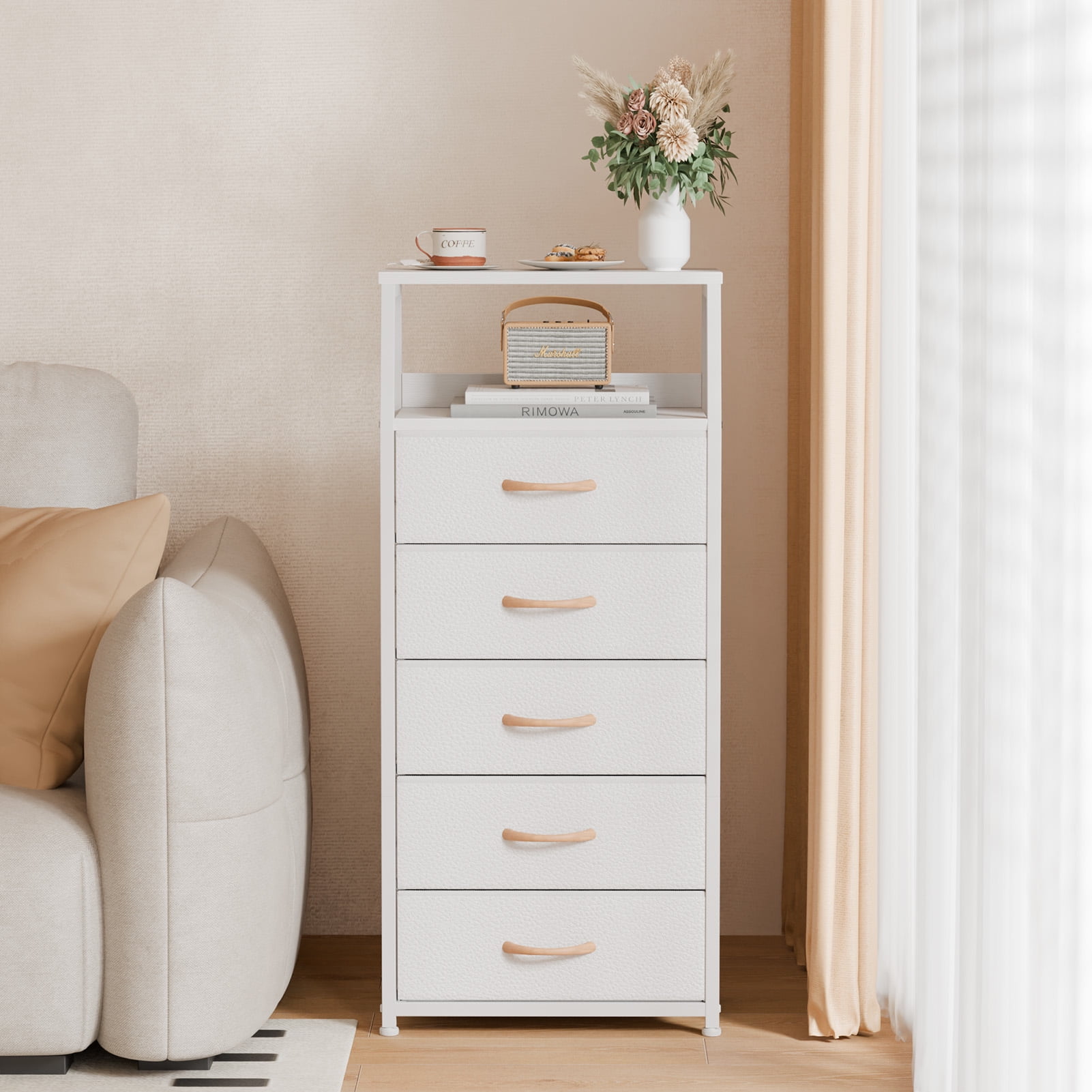 White Dresser with 5 Drawers for Bedroom, Living Room, Adults ...