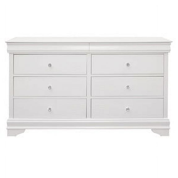 White Dresser with Faux Alligator Embossed Drawer Fronts and Crystal Faceted Knob Hardware, featuring Hidden Storage