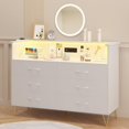 thumbnail image 1 of White Dresser with LED Light, Modern Wood Dresser with 6 Wide Drawers, Large Double Dresser for Entryway Living Room, 1 of 7