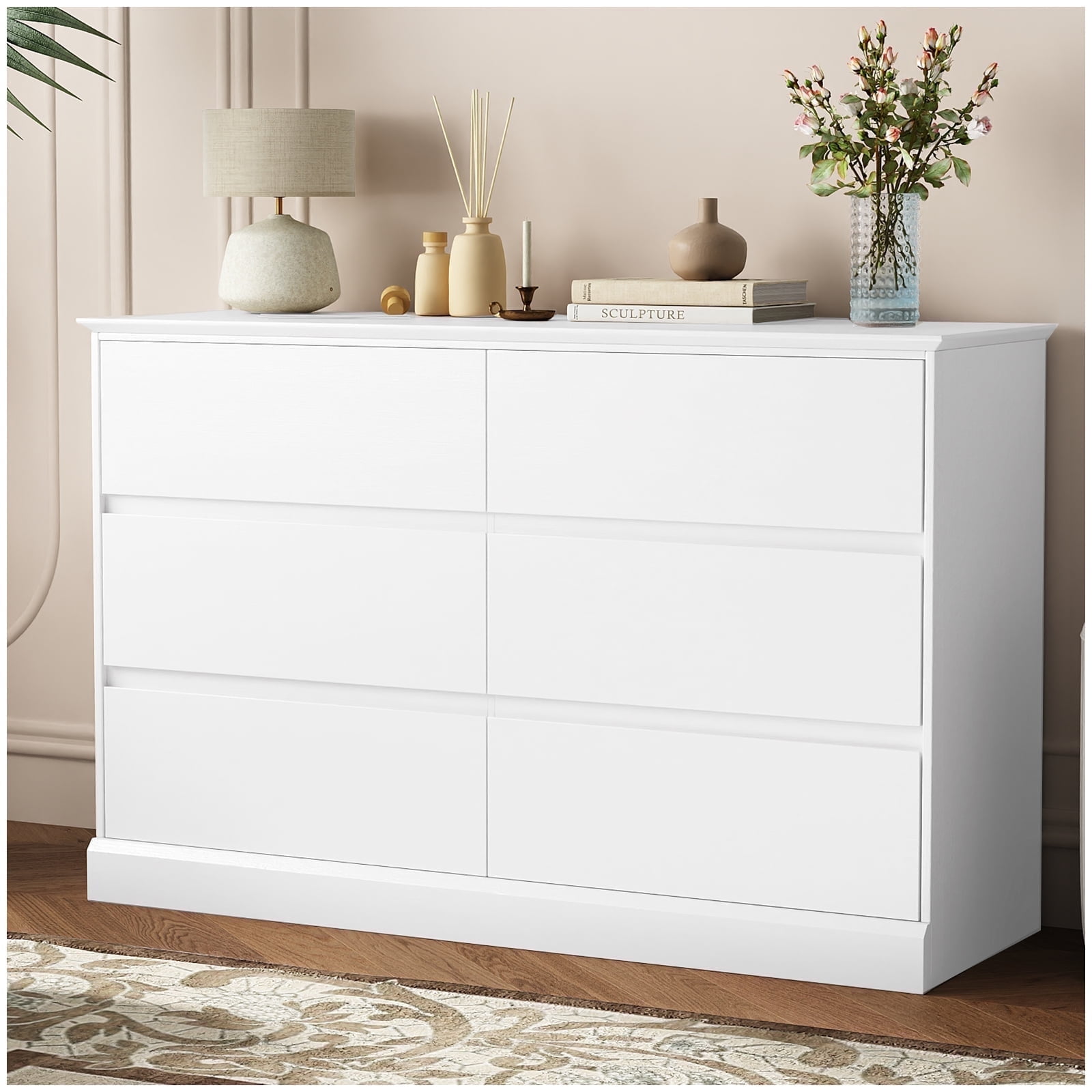White Dressers Bedroom Dresser 6 Drawer Storage Chest of Drawers Double ...