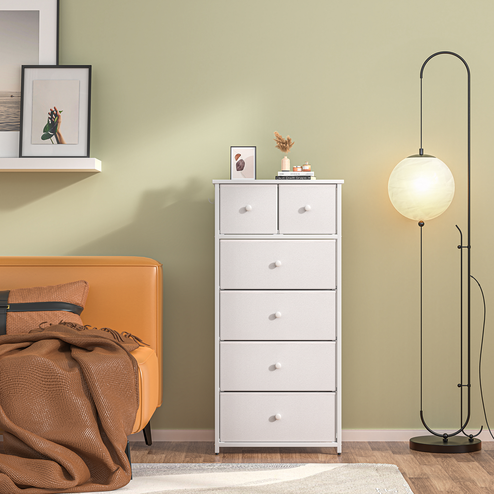 White Dressers for Bedroom, Tall Skinny Dresser with Chest of 6 Fabric