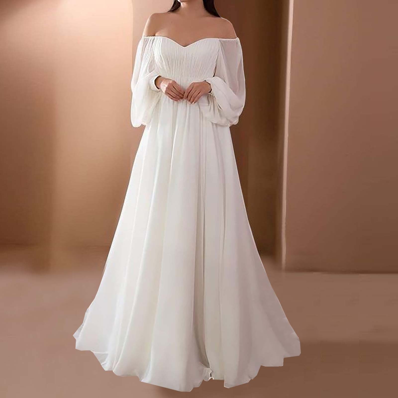 White Dresses Women Elegant Long Wedding Dress Strapless Bandeau Prom 