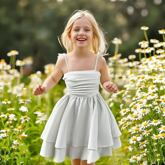 White Girls Dress Spaghetti Strap Baby Girl Tulle Dress Girls Special Occasion Dress Dress up Clothes for Girls 9 Years