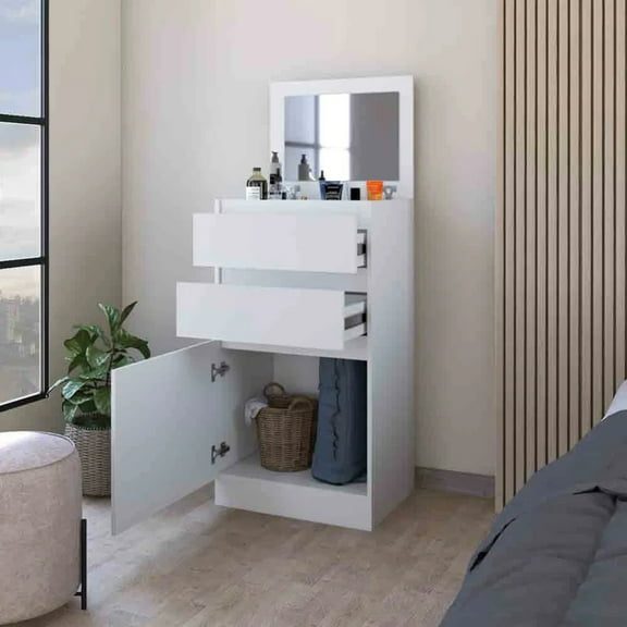 White Dressing Table, Elegant and Fashionable Makeup Table, Multi-functional Storage Cabinet, Large Capacity and Multiple Uses, Suitable for Bedrooms and Dressing Rooms.
