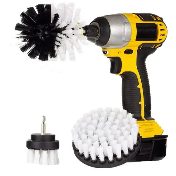 White Drill Power Cleanings Brushs Set of 3,Electrics Scrubbers Brushes with Extended Attachment,Durables and Convenient,Easys to Use,for Cleaning Bathtub,Carpet,Bathroom Surfaces
