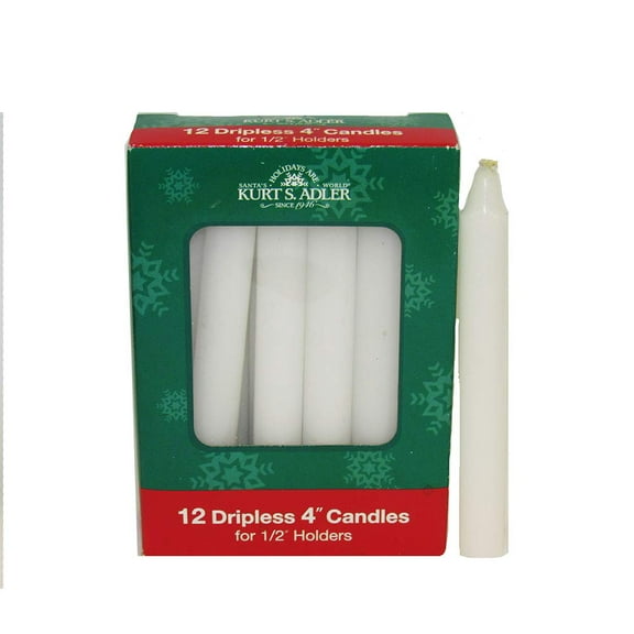 White Dripless Candles Set of 12 Kurt Adler 4 Inch By .5 Inch