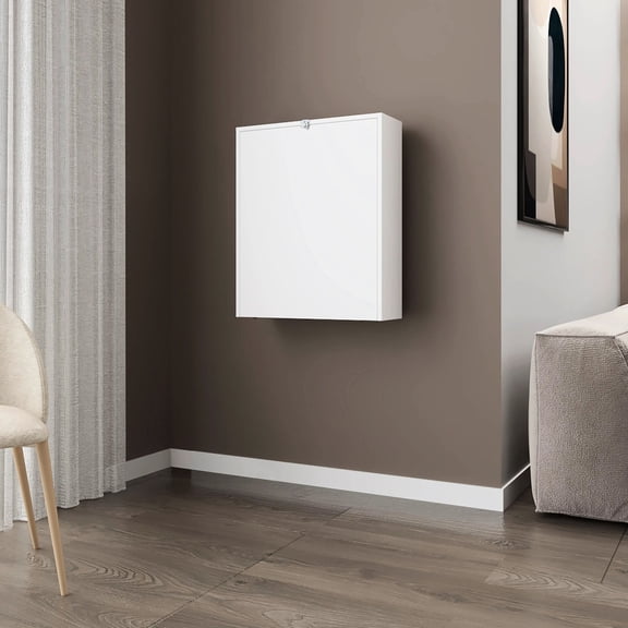 White Drop-Leaf Table with Four Storage Shelves / Modern Look for Rooms