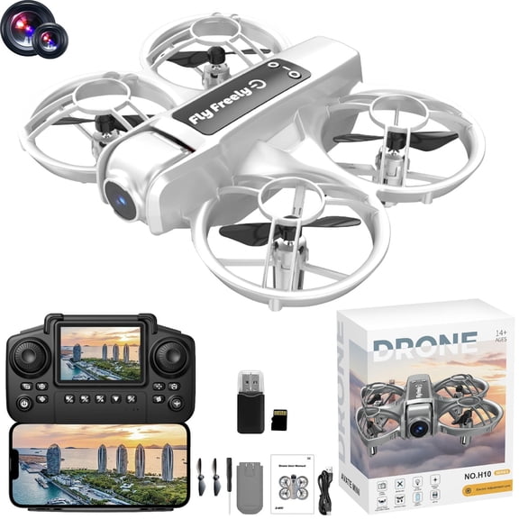 White Dual Camera Drone With Screen Remote Control For Boys Altitude Hold Headless Mode One Key Start 3 Speed 2.4Ghz Quadcopter Toy 7 Mins Flight 262Ft Range Includes Card Reader And Stora