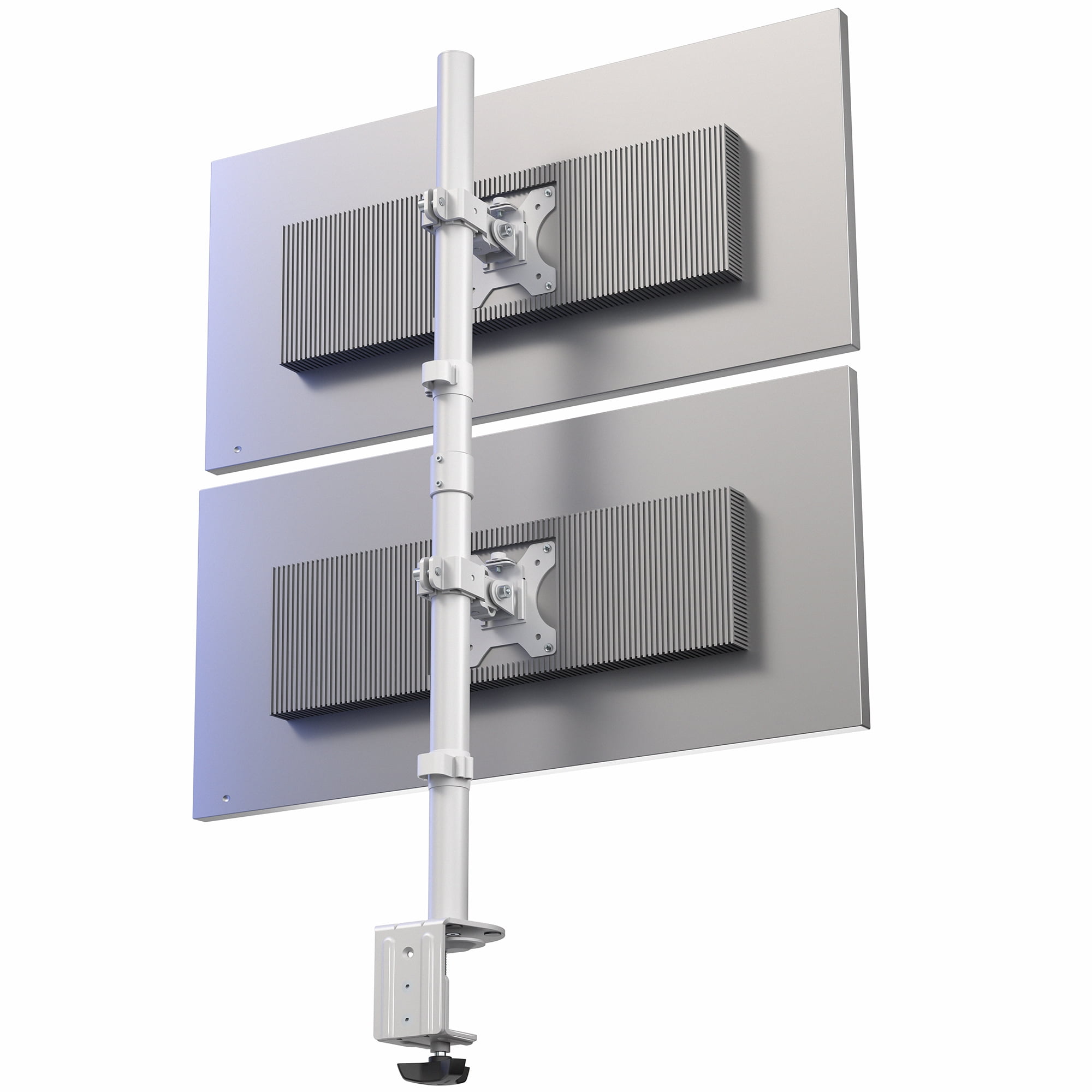 White Dual LCD Monitor Desk Mount Stand, Stacked Vertical 2 Screens up to 34"