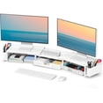 thumbnail image 1 of White Dual Monitor Stand Riser, Metal Desk Organizers and Accessories with Drawer and 2 Pen Holders, Computer Monitor Stand for Desk, 1 of 13