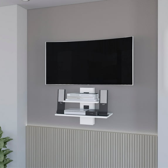 White Dual-Shelf Wall Floating Shelf,White Wood Furniture Primary Living Space Display Shelving Etageres