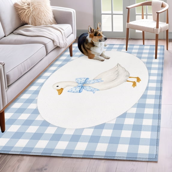 Rustic Antic Rug White Duck Area Rugs 3x5ft Rustic Vintage Country Polka Dot Bow Blue ...