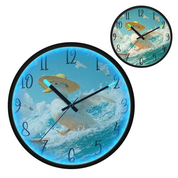 White Duck Luminous Wall Clock with Sound-Activated LED 12-Inch Silent Acrylic Timepiece for Bedroom Livingroom or Office
