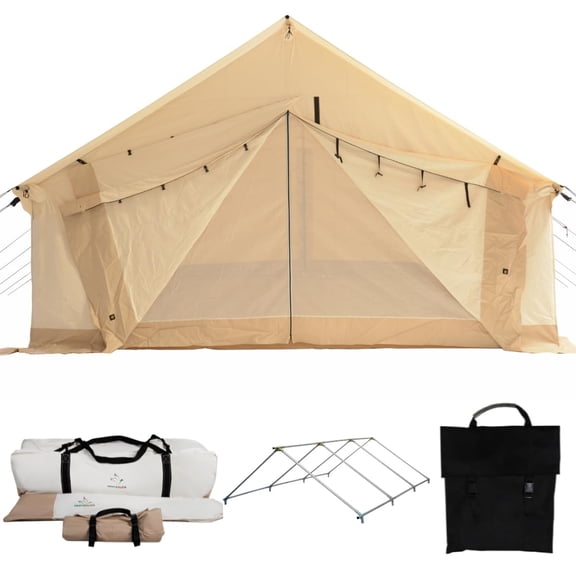 WHITEDUCK Alpha Canvas Wall Tent Waterproof 4 Season Outdoor Camping & Hunting Tent w/Heavy Duty Aluminum Frame, Best for Large Groups, Families & Outfitters (16'x24', Water Repellent)