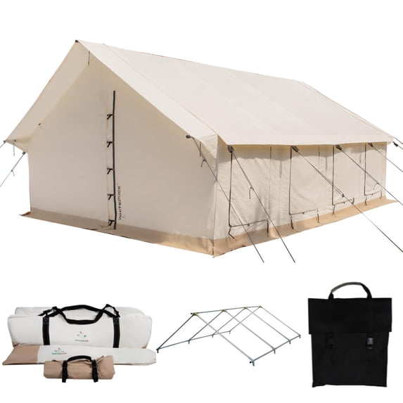 WHITEDUCK Alpha Pro Canvas Wall Tent Waterproof 4 Season Outdoor Camping & Hunting Tent w/Heavy Duty Aluminum Frame, Best for Large Groups, Families & Outfitters (12'x14', Water Repellent)