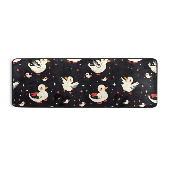 White Duck Pattern Runner Rug 24x72 Inch Cushioned Non Slip Soft Absorbent Floor Mat