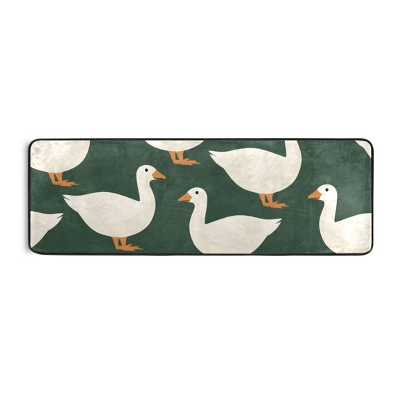 White Duck Pattern Runner Rug 24x72 Inch Cushioned Non Slip Soft Absorbent Floor Mat