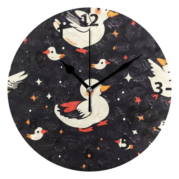 White Duck Pattern Wall Clock 10in Round Artistic Oil Painting Home Decor Desk Table Clock