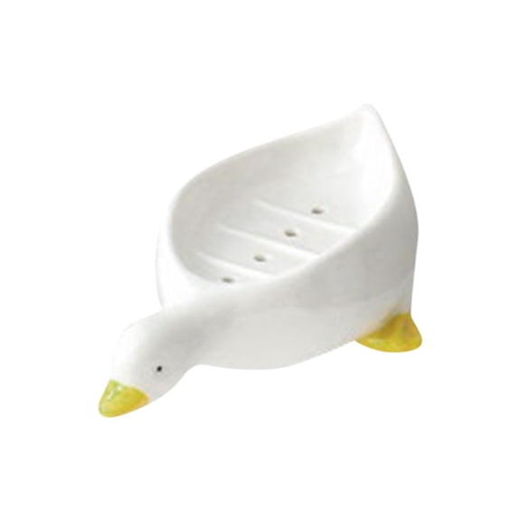 White Duck Soap Dish, Creative Yellow Beak & Feet Design With Drainage Holes, For Bathroom Vanity Sink, Kitchen Countertop, Home Decor & Gifting