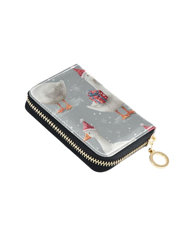 White Duck with Christmas Gifts Women's Credit Card Holder PU Leather Zipper Wallet RFID Blocking