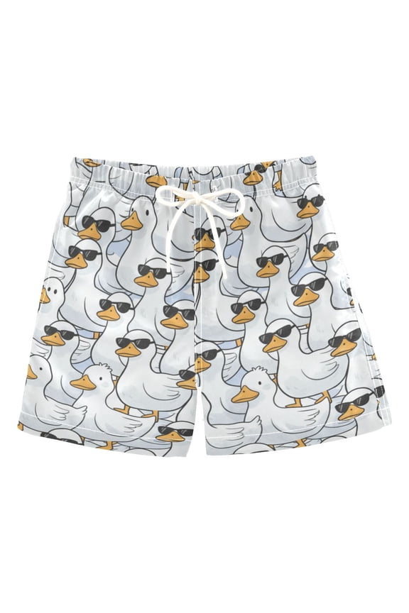 White Duck with Sunglasses Swim Trunks Quick Dry Beach Pool Board Shorts Lightweight Stylish Print Sizes 2T to XL