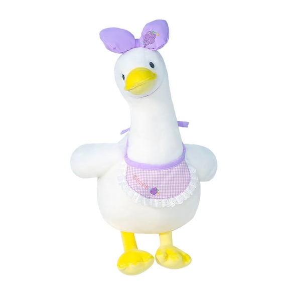 White Duckling Plush 13.8in Soft Waterfowl Stuffed Animal with Bow and Bib Accessory Adorable Decorative Bird for Nursery and Bedroom Decor