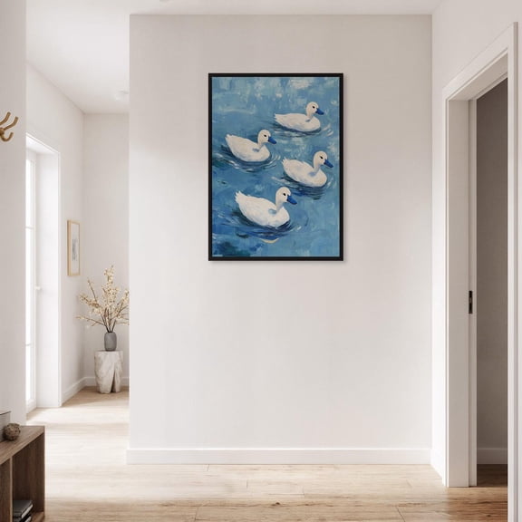 White Ducks Lake Wall Art, Peaceful Farmhouse Decor, Unframed Paper Print Size 8x12