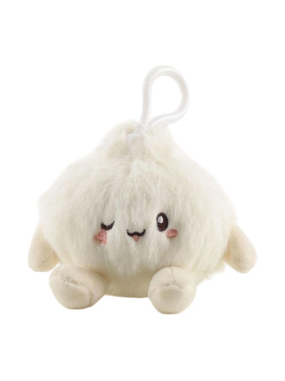 White Dumpling Plush Keychain with Soft Fluffy Texture and Winking Face, 3.5 Inch, White, for Backpacks and Purses, Stuffed Animal Bag Charm