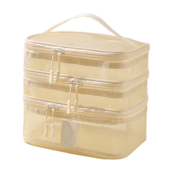 White Durable Multi-Layer Storage Bag For Travel Cosmetics And Sundries Easy To Wipe Clean Fabric And Reliable Zippers Ensure Long-Lasting Use On The Go
