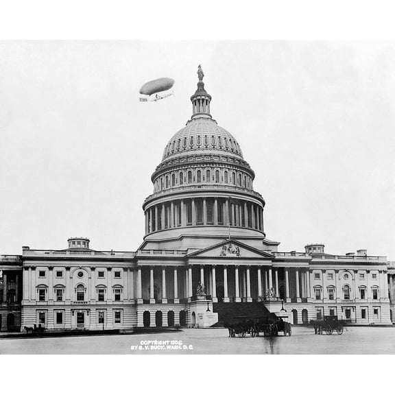 White Dwarf Airship Over Capitol Washington, D.C. - 20x30 Inch Glossy Laminated Aviation Poster - Stunning Detail and Bold Colors