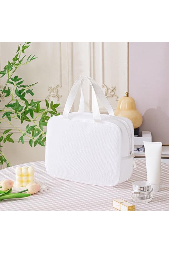White EVA Travel Organizer Bag - Water Resistant Toiletry & Cosmetic Case, Portable Carryall with Multiple Pockets