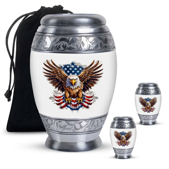 White Eagle Cremation Large Urns For Human Ashes Adult Male - Small Burial Urn For Human Ashes Adult Female - Funeral Gift For Decorative - Combo 10Inch 200Lbs And 3Inch 2Tbsp Capacity