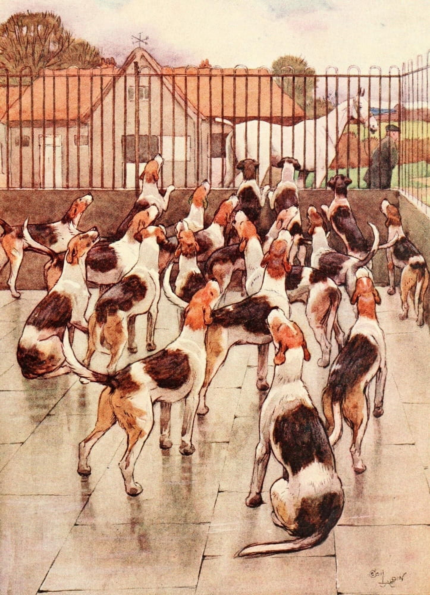 White Ear & Peter 1912 Ready for the hunt Canvas Art - Cecil Aldin (18 x 24)