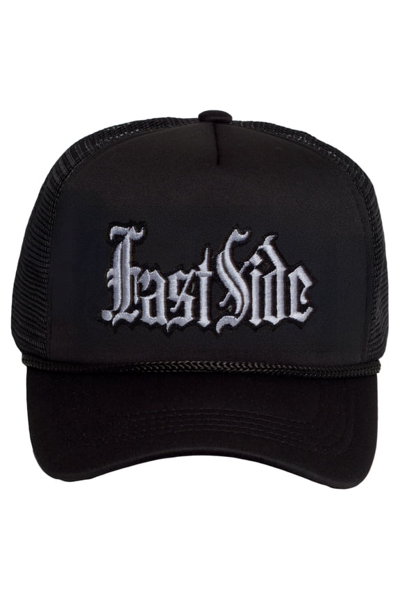 White East Side Trucker Hat – Old English Snapback Vintage Streetwear Cap Hat for Men & Women, Black