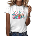thumbnail image 1 of White Easter Bunny Coffee Drinks Graphic Tees Print Tshirt Shirts Cute Spring Holiday Casual Tops For Women S-5XL, 1 of 5