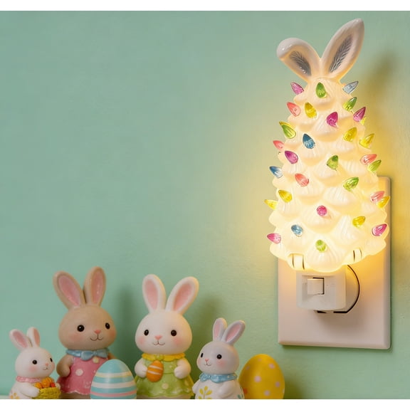 White Easter Bunny Tree Decorative Light - US Plug Tabletop Statue, Indoor Spring Home Decor Bedroom Office Living Room, Minimalist Bunny Tree Light Holiday Tabletop Decoration, 6.3*3.3in