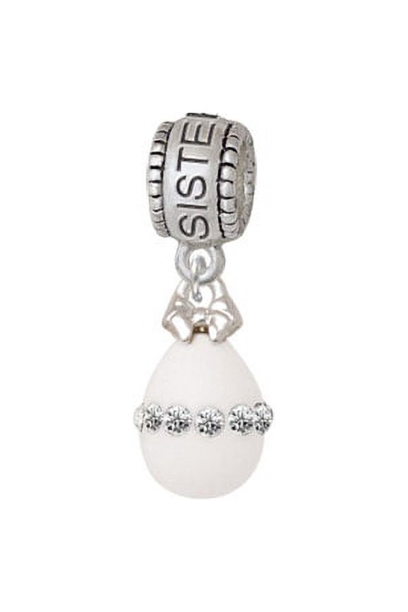 White Easter Egg with Clear Crystal Band - Sister Charm Bead
