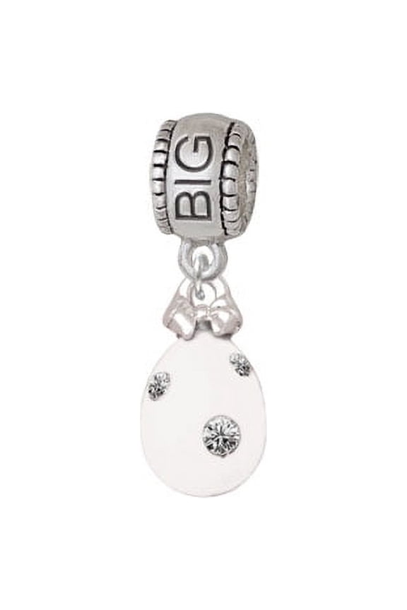 White Easter Egg with Clear Crystal Dots - Big Sister Charm Bead