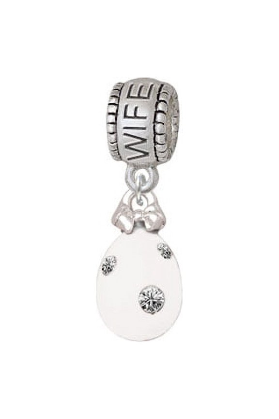 White Easter Egg with Clear Crystal Dots - Wife Charm Bead