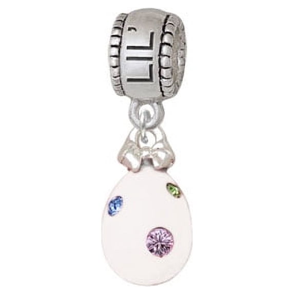 White Easter Egg with Color Crystal Dots - Lil Sister Charm Bead